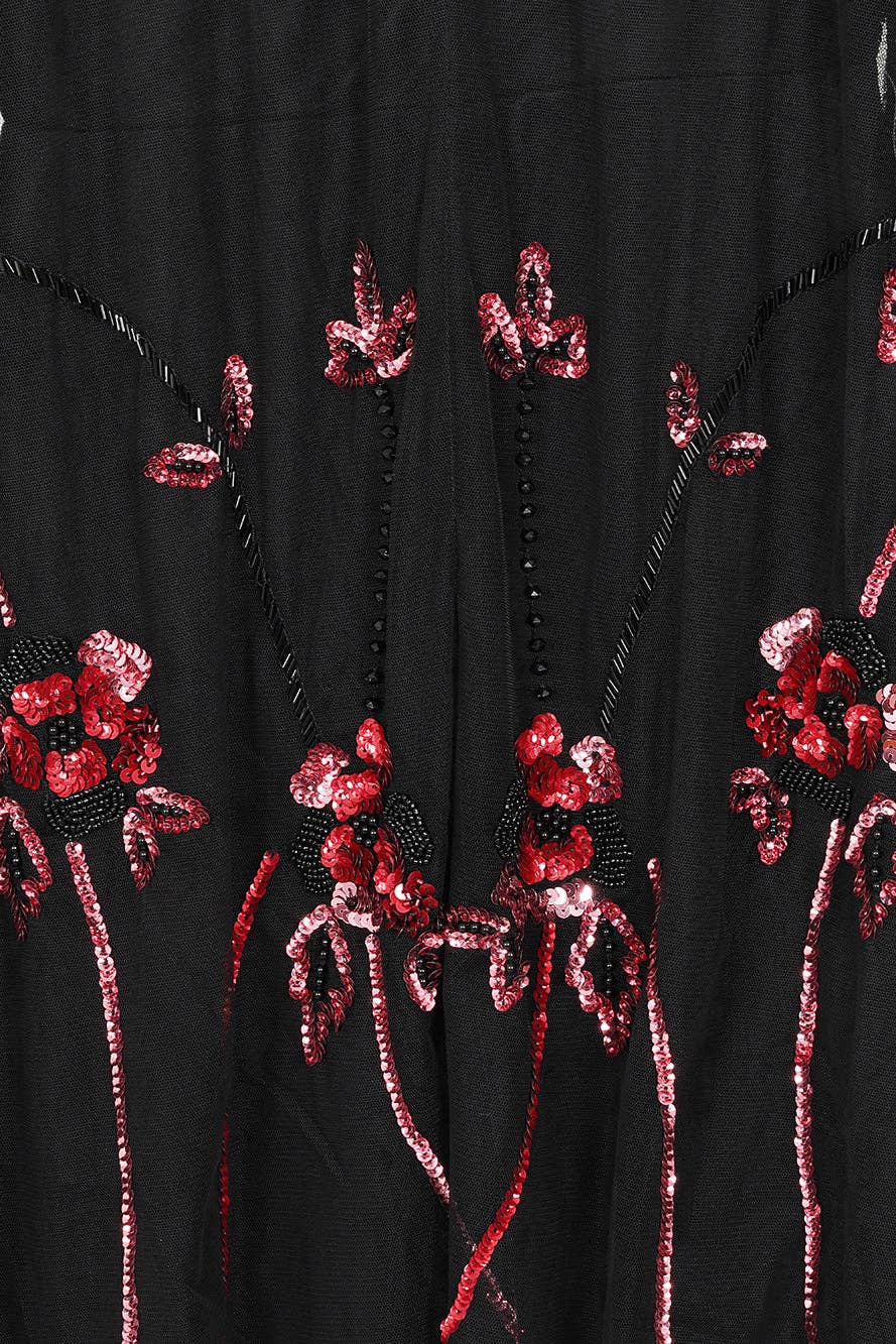 Zola Black Floral Embellished Cape Maxi Dress