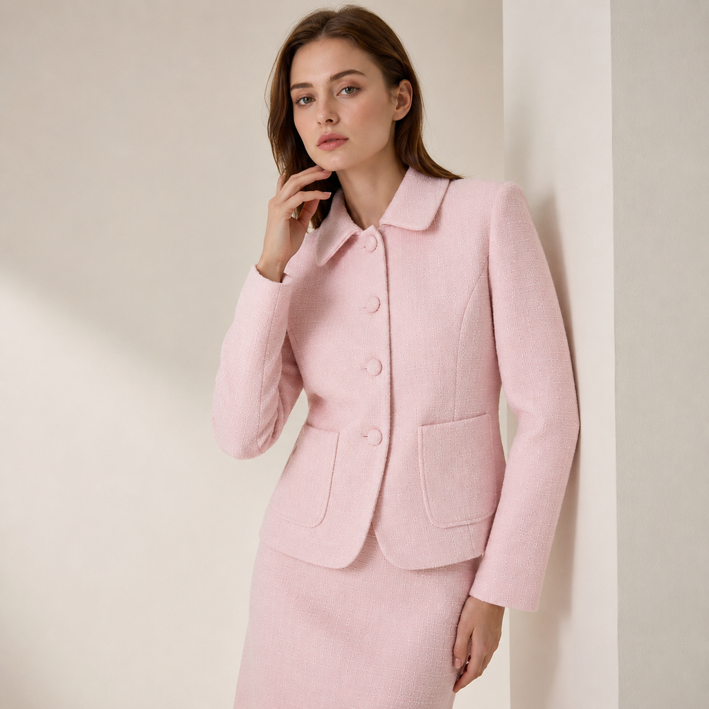 Smart and Joy - Tailored jacket with a Peter Pan collar: Rose / FR 44
