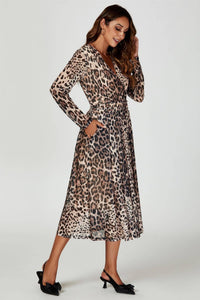 Leopard Print Mesh Midi Dress In Brown