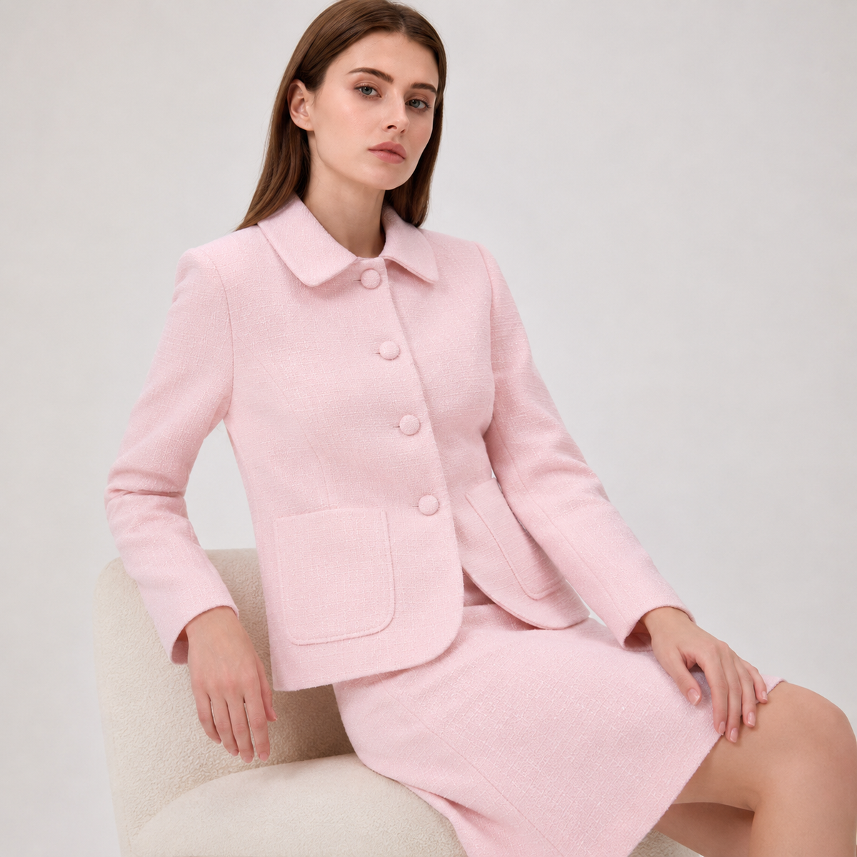 Smart and Joy - Tailored jacket with a Peter Pan collar: Rose / FR 44