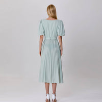 Pleated and embroidered shirt dress