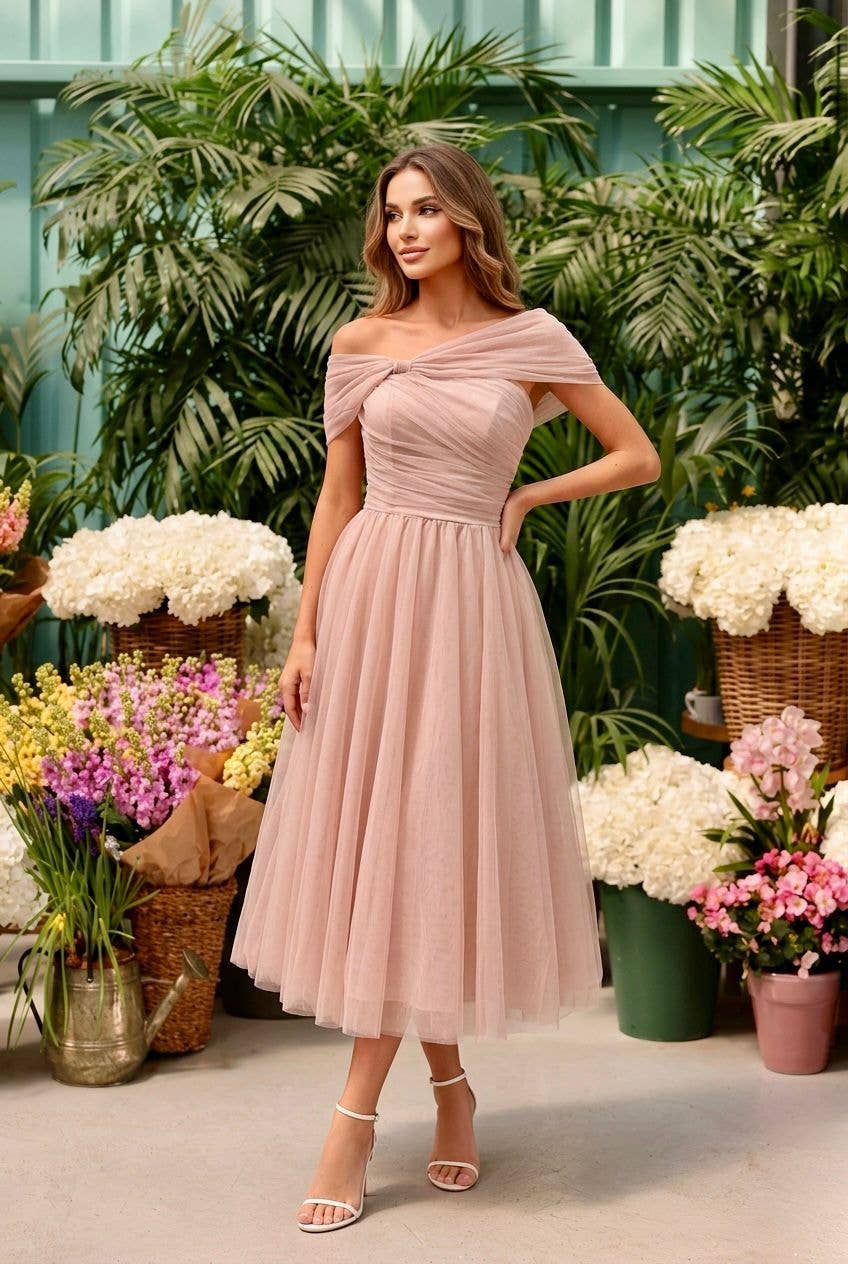 Short Tulle Dress with Draped Shoulders #2