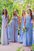 Two-Tone V-Neckline Bridesmaid Dress with V-Back