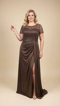 HM2517QS - Draped long formal gown