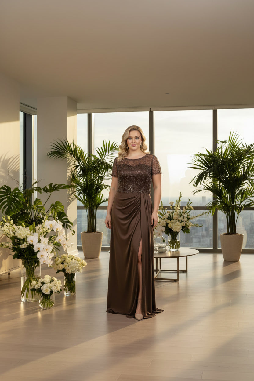 Draped long formal gown