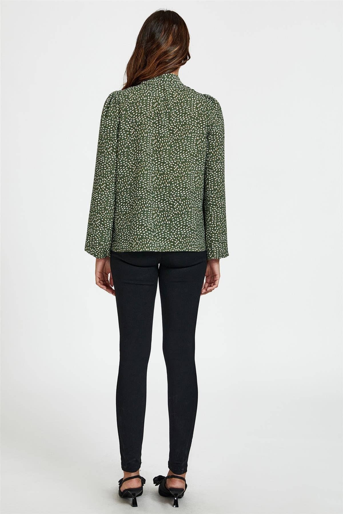 Floral Print Side Tie Blouse Top In Olive