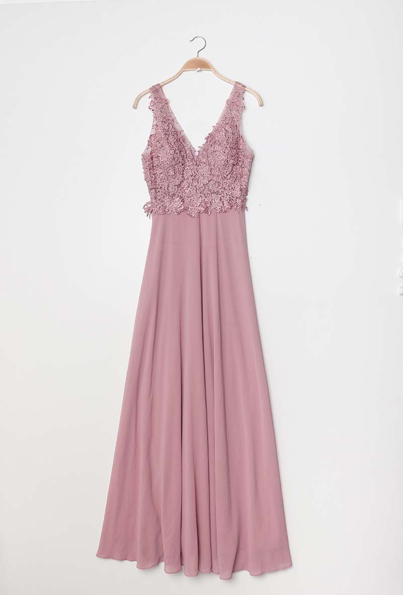Sleeveless lace Old Rose Bridesmaid dress