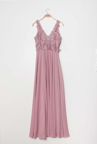 Sleeveless lace Old Rose Bridesmaid dress