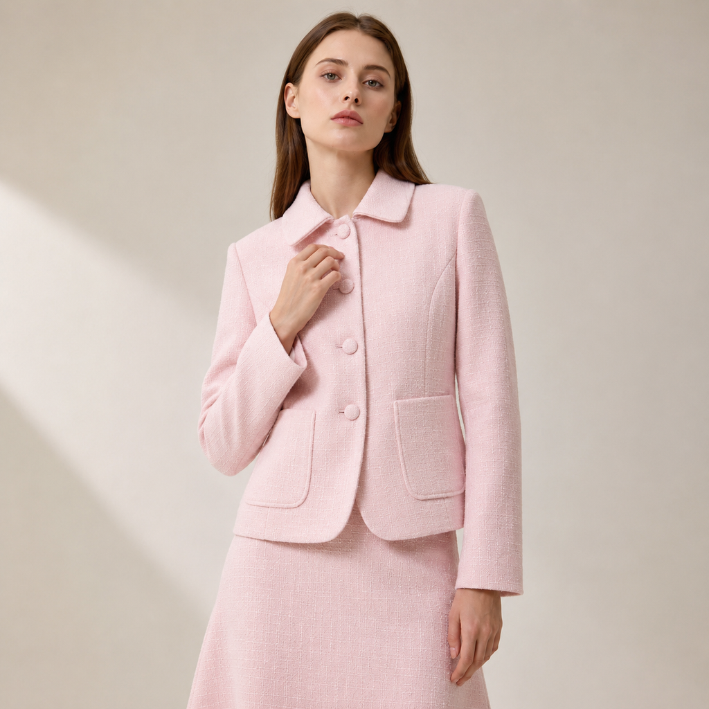 Smart and Joy - Tailored jacket with a Peter Pan collar: Rose / FR 44