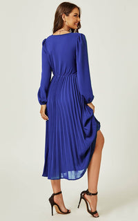 Pleated Midi Skirt Wrap Dress In Blue