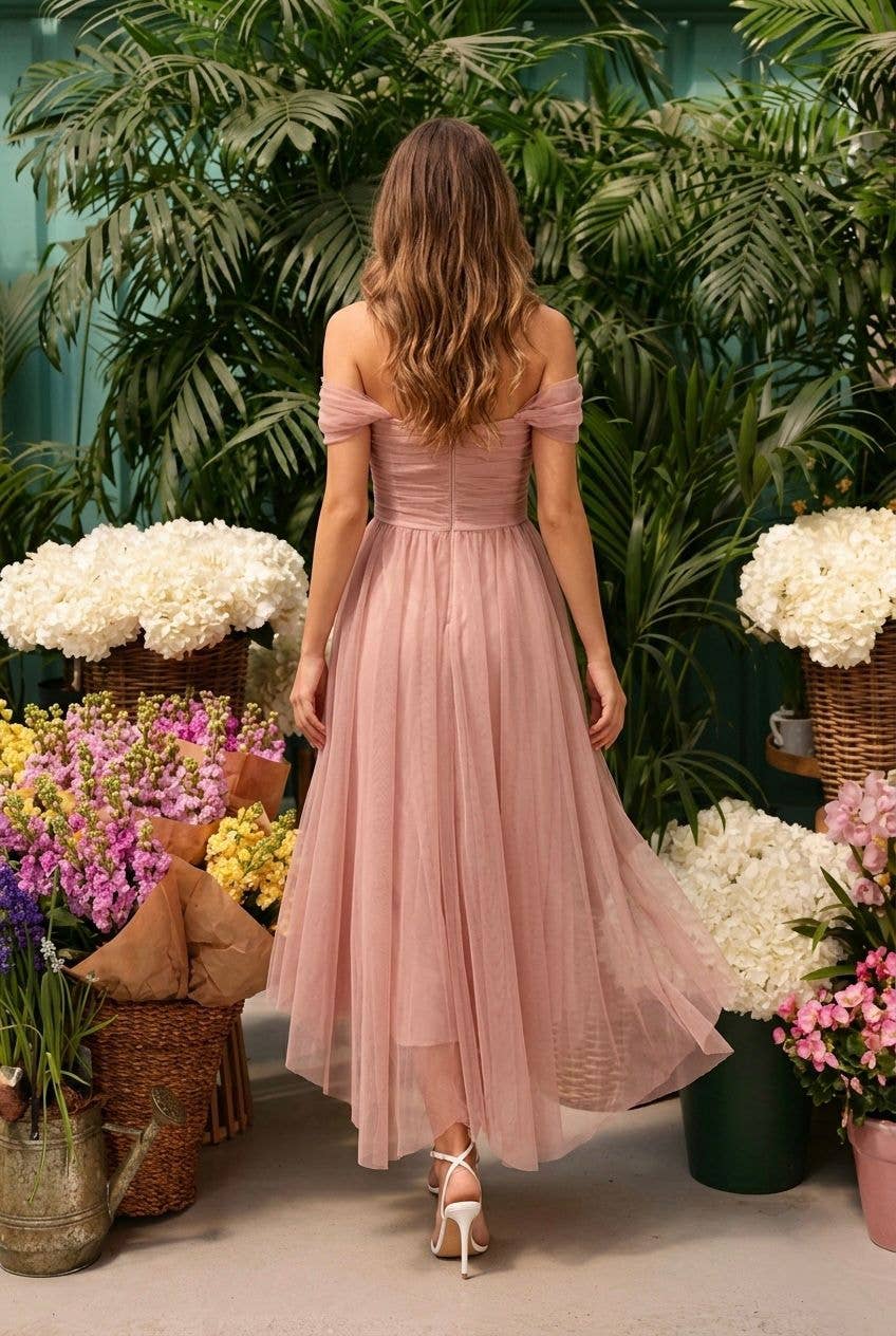 Short Tulle Dress with Draped Shoulders #2