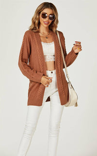 FS Collection (Germany) - Midi Cable Knit Cardigan in Caramel