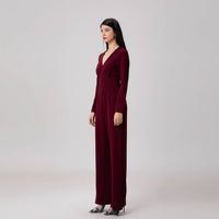 V-neck long jumpsuit