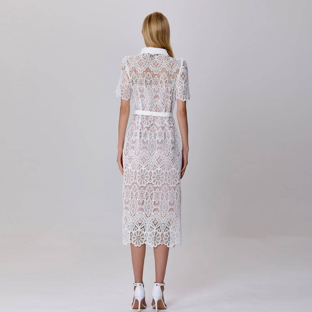 Buttoned dress in sheer lace