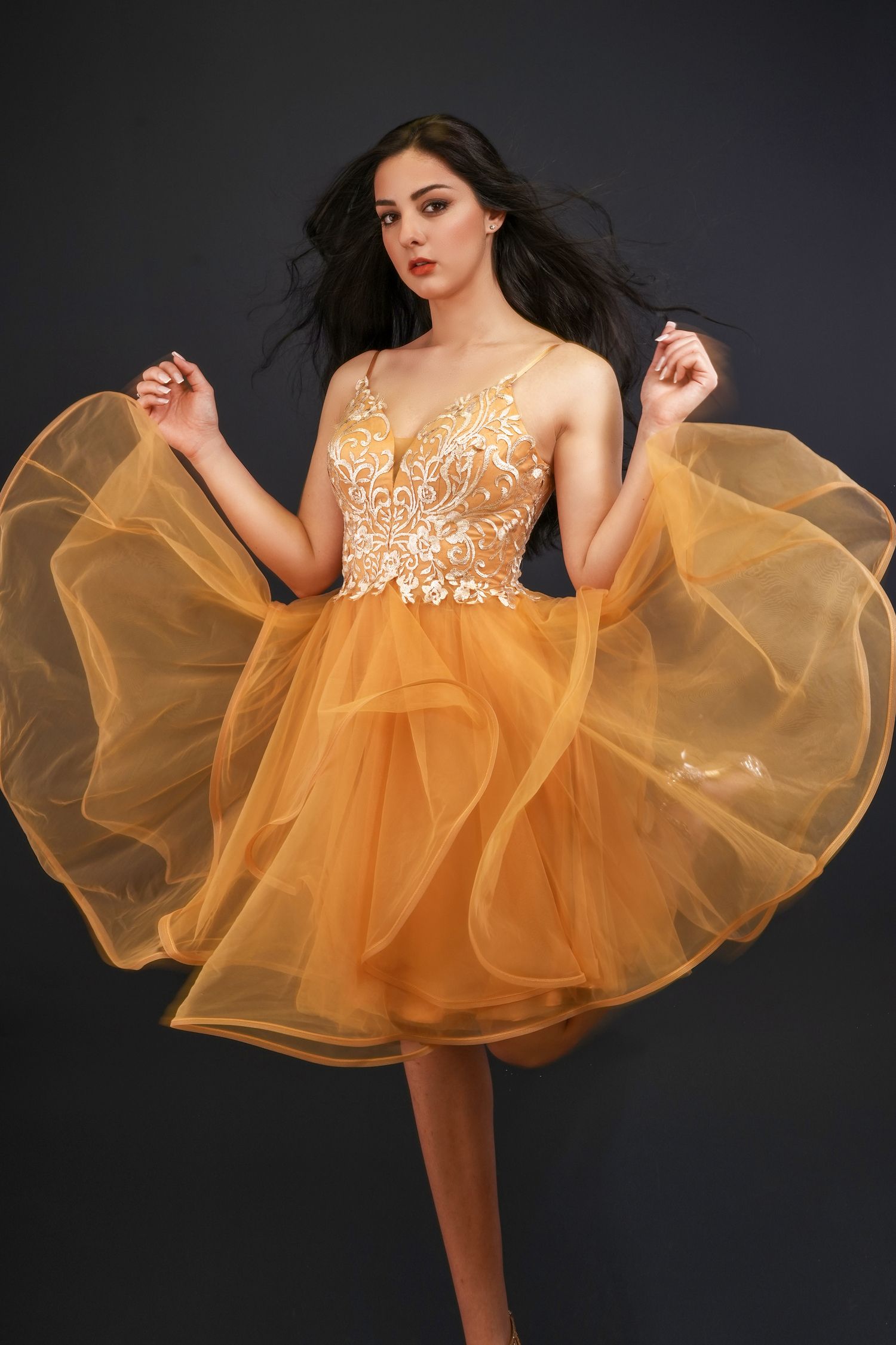 Golden Bloom Mini Dress