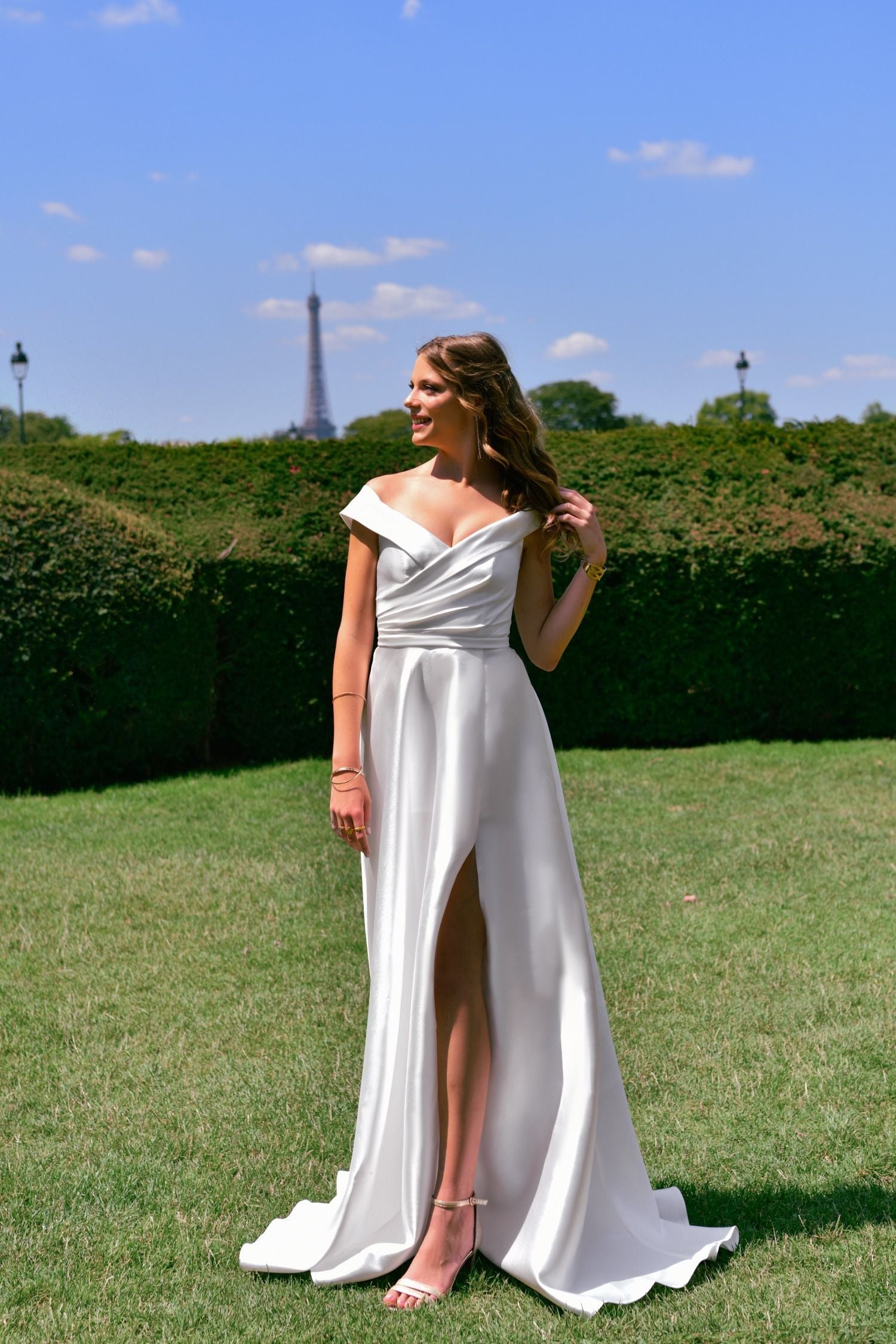 Off the shoulder wedding dress