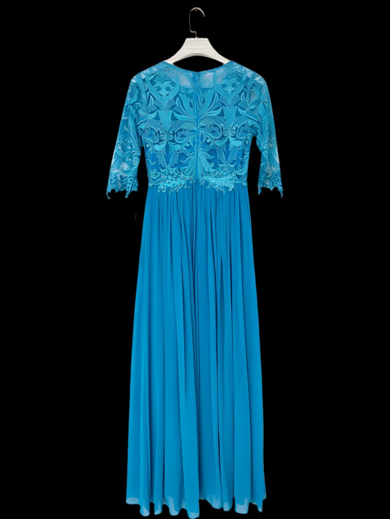 Long Chiffon, with cut out Embroidery bodice with 3/4 Sleeves