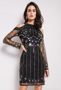 Hazel, short beaded dress with long sleeve