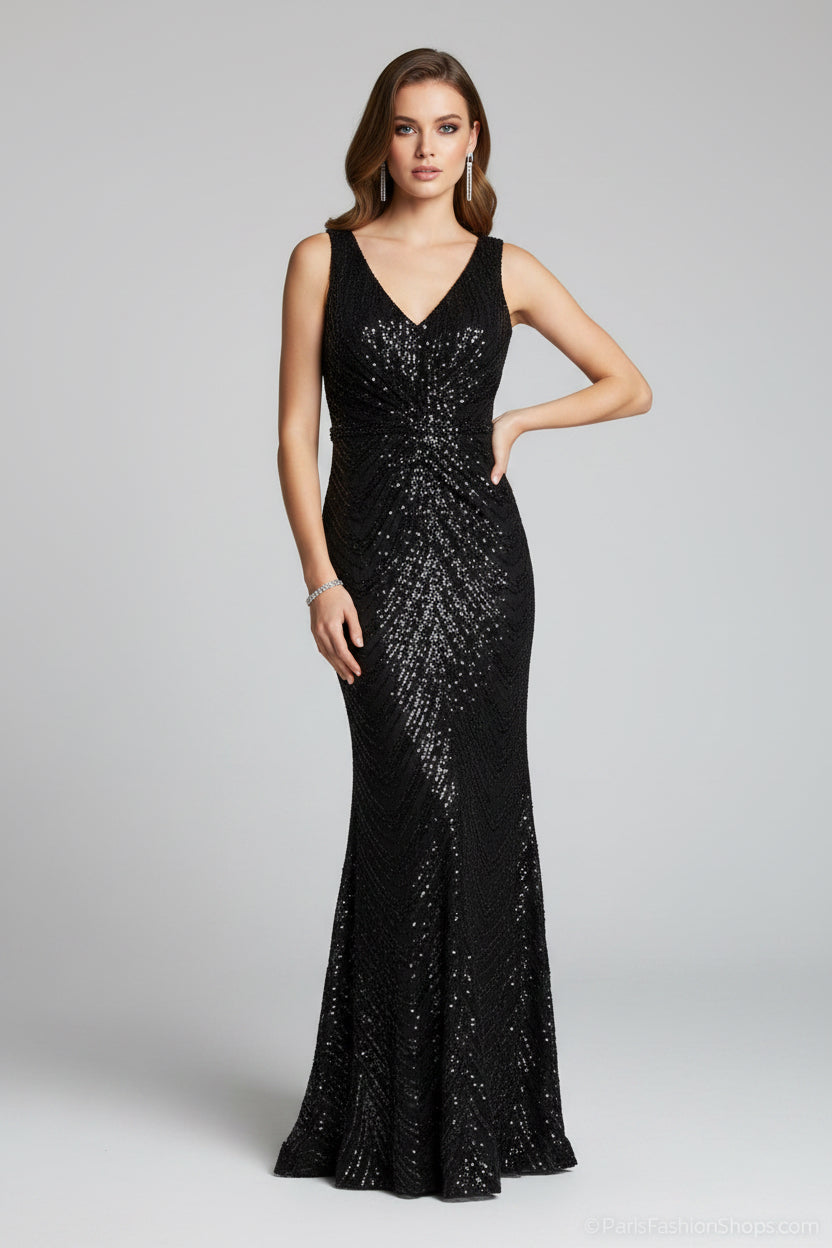 Sexy  Black stretch sequin fit and flare dress