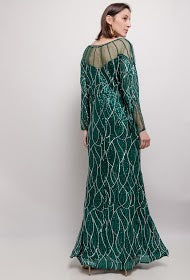 Long Sleeve, Fishtail Emerald Green Evening Dress