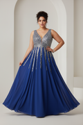 Royal blue and Silver  long evening dress