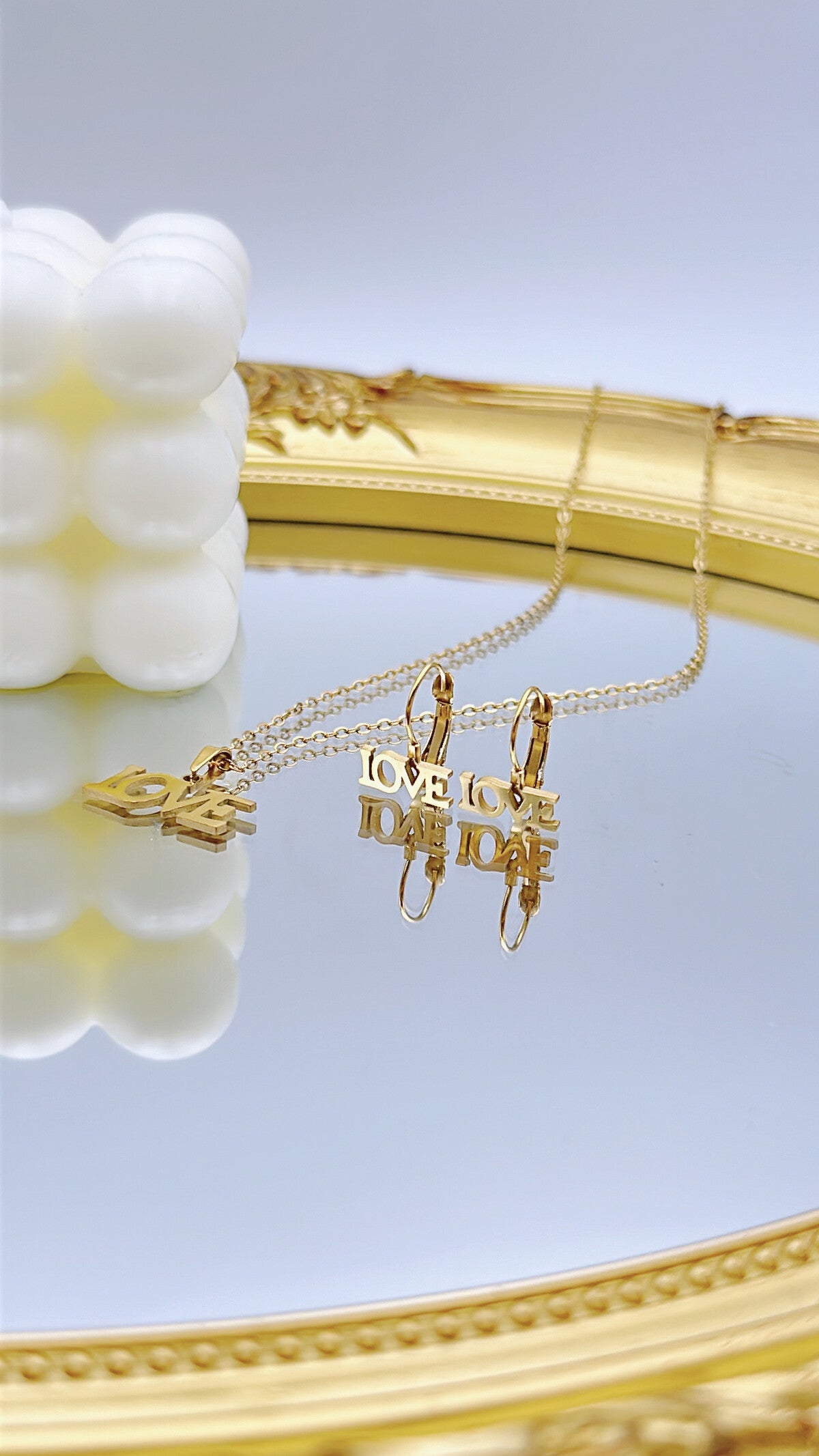 “I LOVE YOU” STAINLESS STEEL NECKLACE + EARRINGS