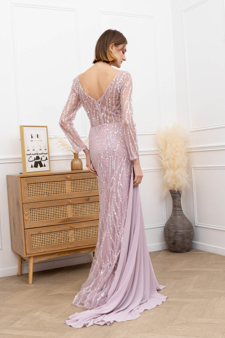 Long Sleeve fully beaded old rose dress Aphrodite Malta Long Sleeve fully beaded old rose dress Aphrodite Malta