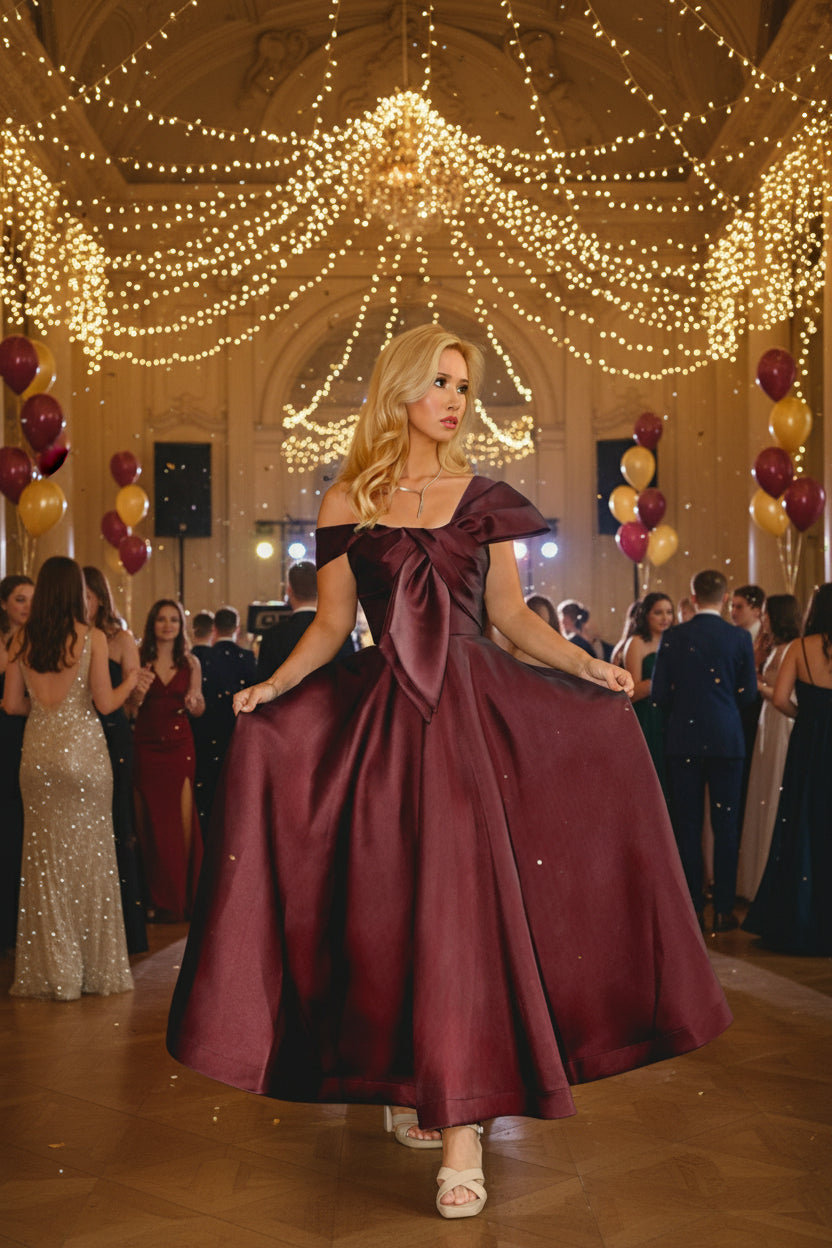 Reina Satin Mid Length  Evening Dress