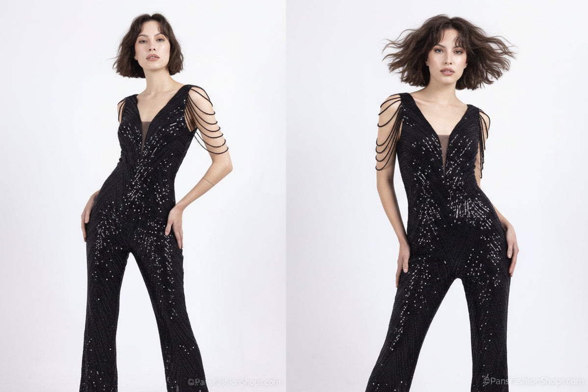 Black Sequin Jump Suit