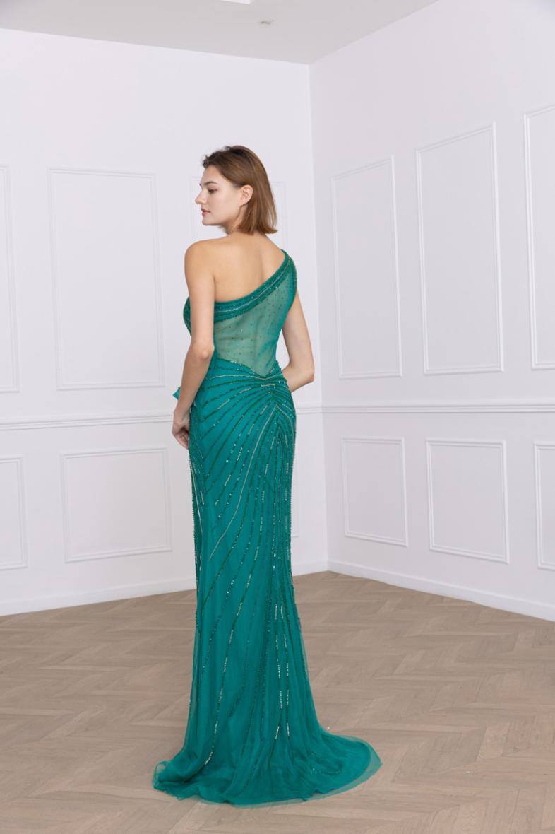 Emerald Green asymmetrical evening dress