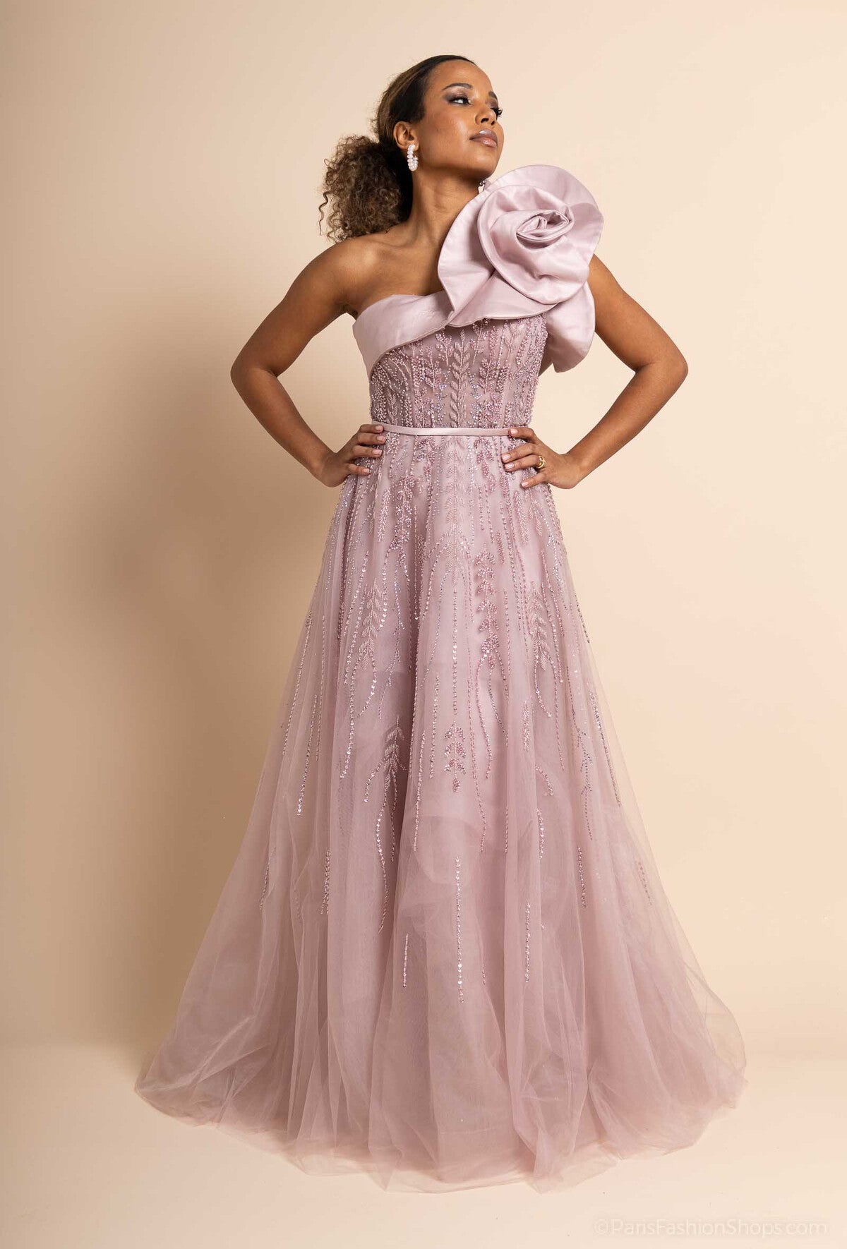 Pink Flared One shoulder dress