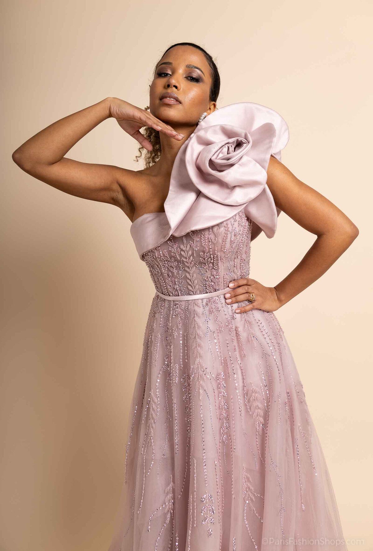 Pink Flared One shoulder dress