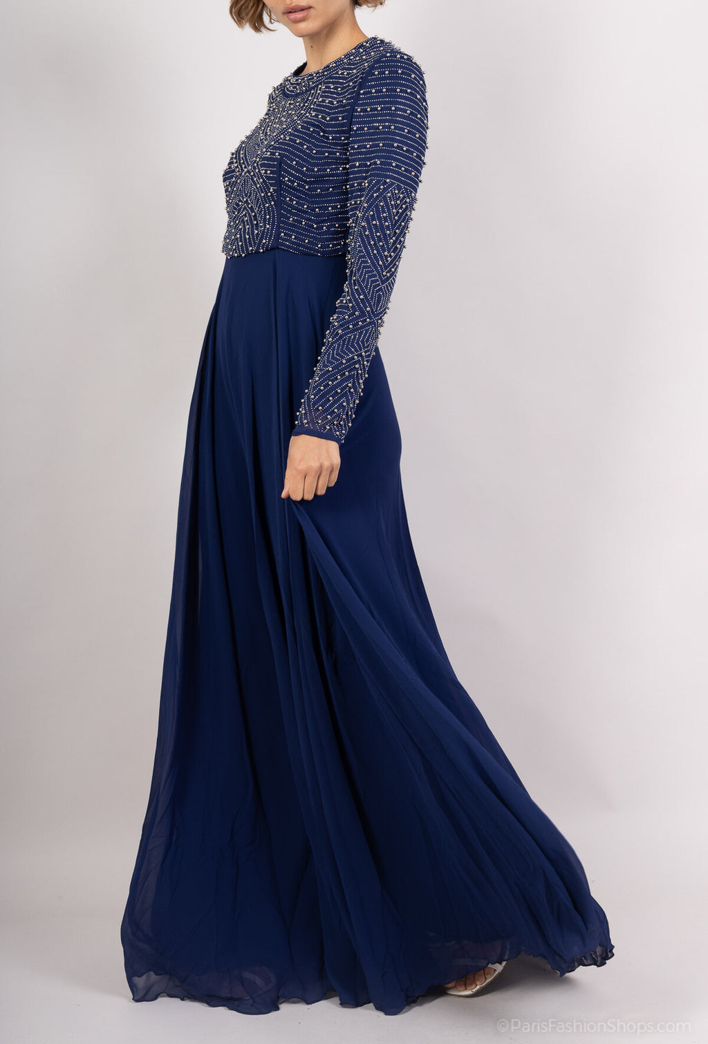 Navy Blue long sleeves chiffon Dress