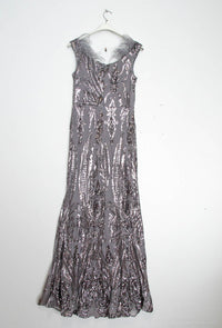 Long off- the- shoulder  Sequined Evening Dress