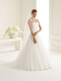 Two layered, Corded edge white veil embellished whit crystals